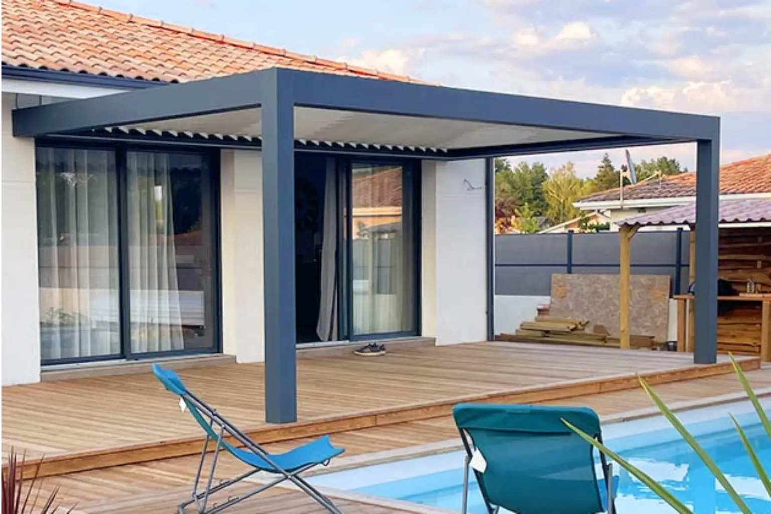 Installation pergola bioclimatique gris anthracite motorisée à saint jean d’illac